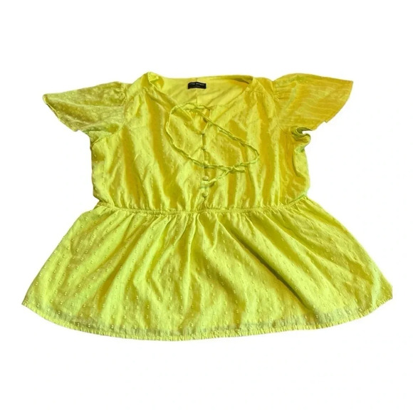 Lane Bryant | neon yellow Swiss dot flutter sleeve top - Picture 1 of 5